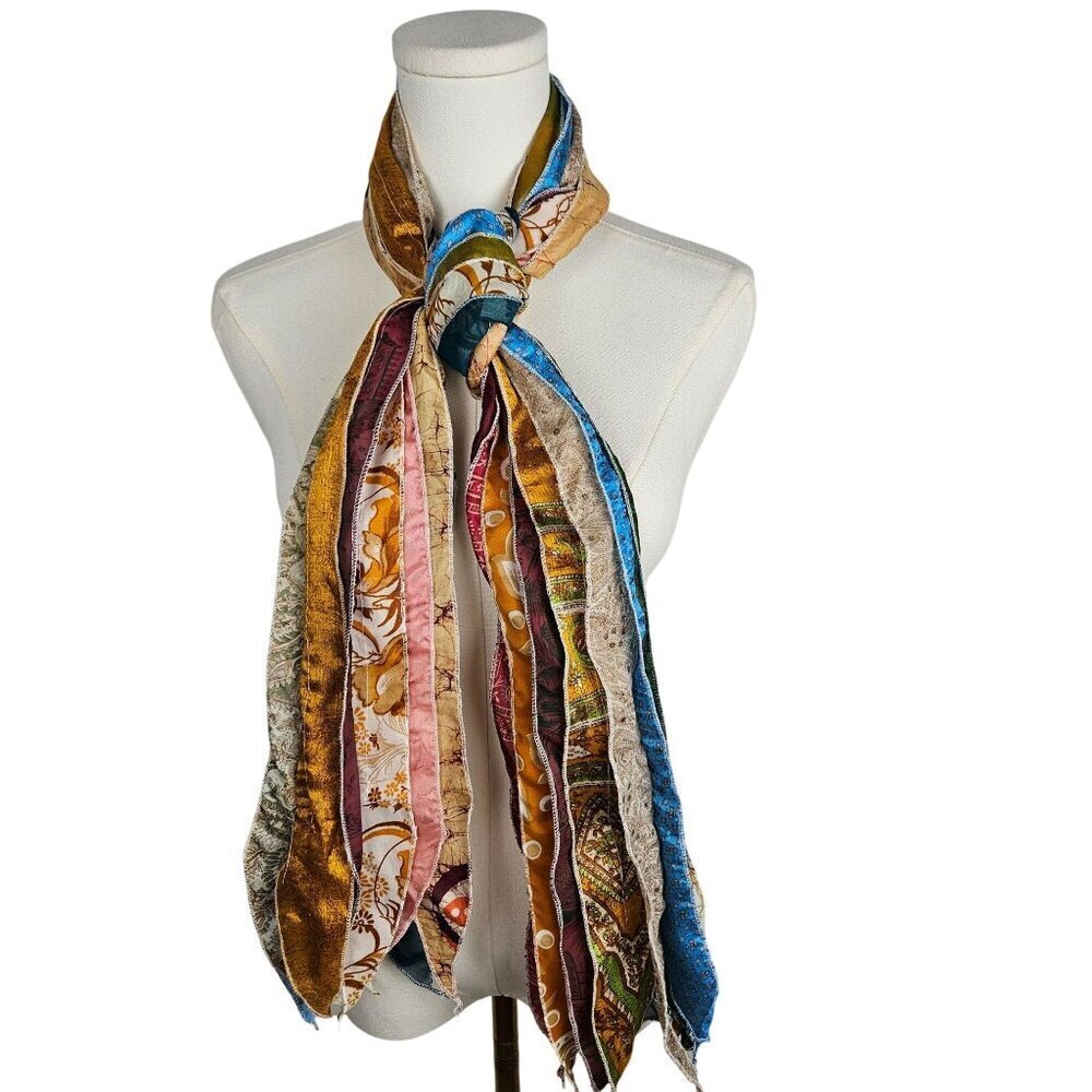 Handmade Patchwork Boho Scarf With Multicolor Strips Of Fabric